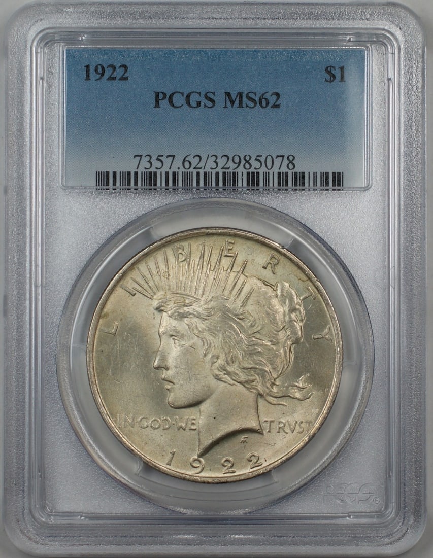 1922 Peace Dollar Silver Coin ANACS MS62 Philadelphia Mint: 1922 Peace Dollar Silver Coin ANACS MS62 Philadelphia Mint This 1922 Silver Peace Dollar is a circulated coin minted in the United States at the Philadelphia Mint. It is composed of silver and feature