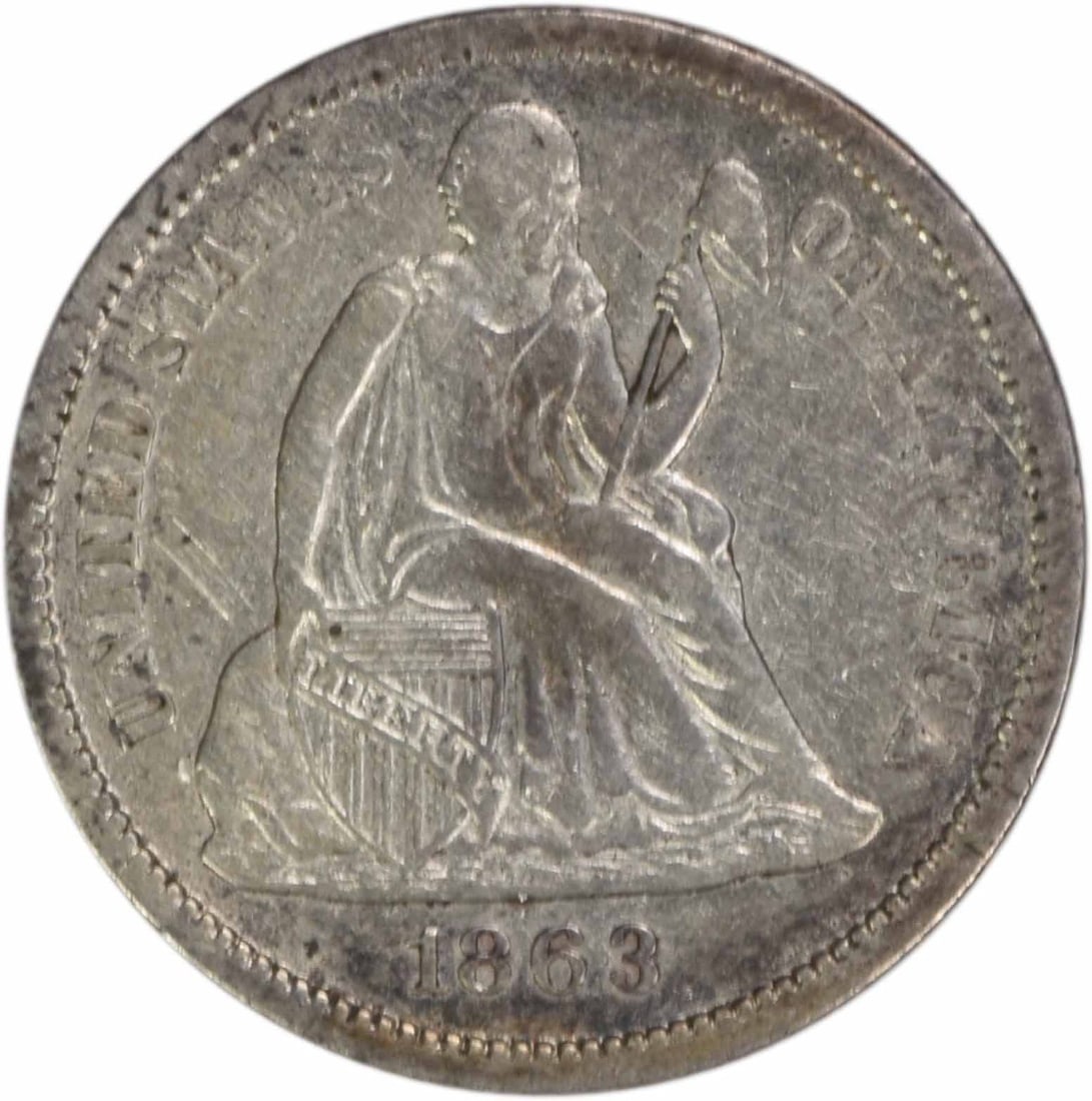 San Francisco Mint 1863 Seated Liberty Dime 90 Percent Silver Uncertified Coin (1 of 2)