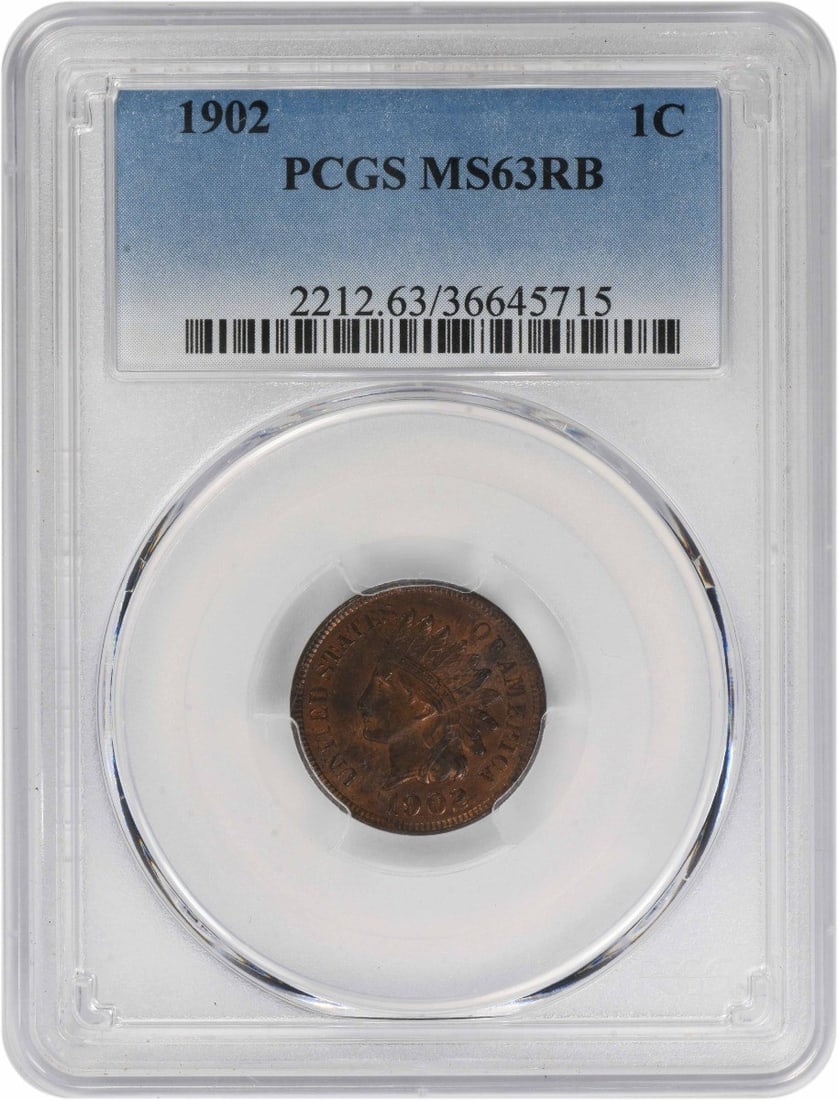Indian Head Cent 1902 PCGS MS63RB Certified Small Copper Coin (1 of 2)