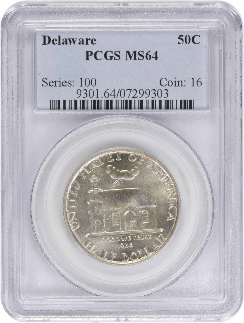 1936 Delaware 90% Silver Half Dollar Commemorative Coin PCGS MS64 (1 of 2)