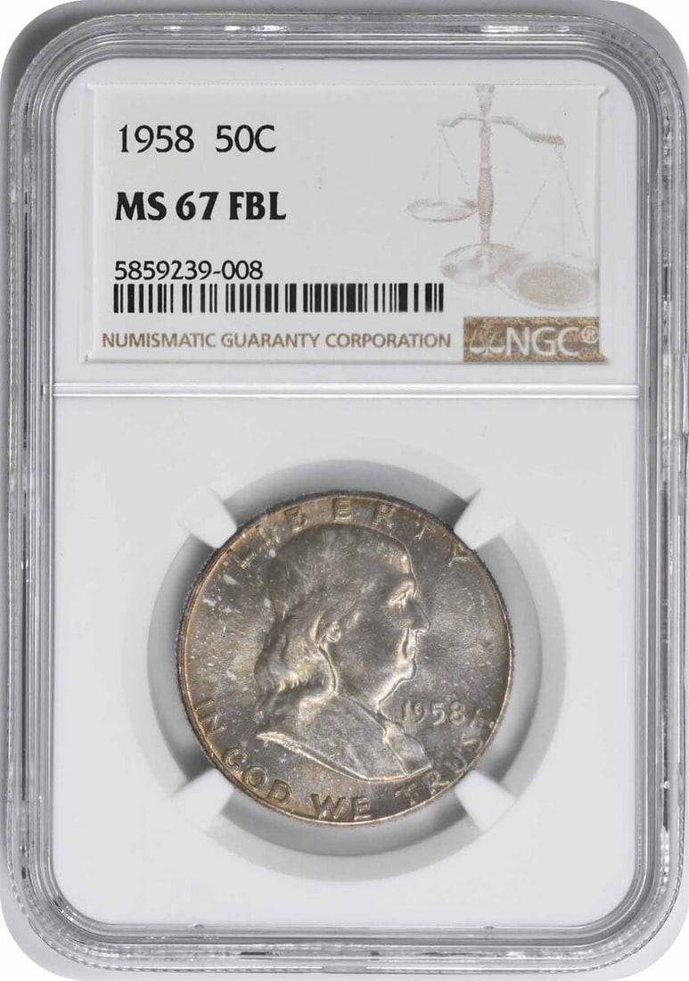 1958 Franklin Half Dollar MS67FBL NGC 90% Silver Uncirculated (1 of 4)