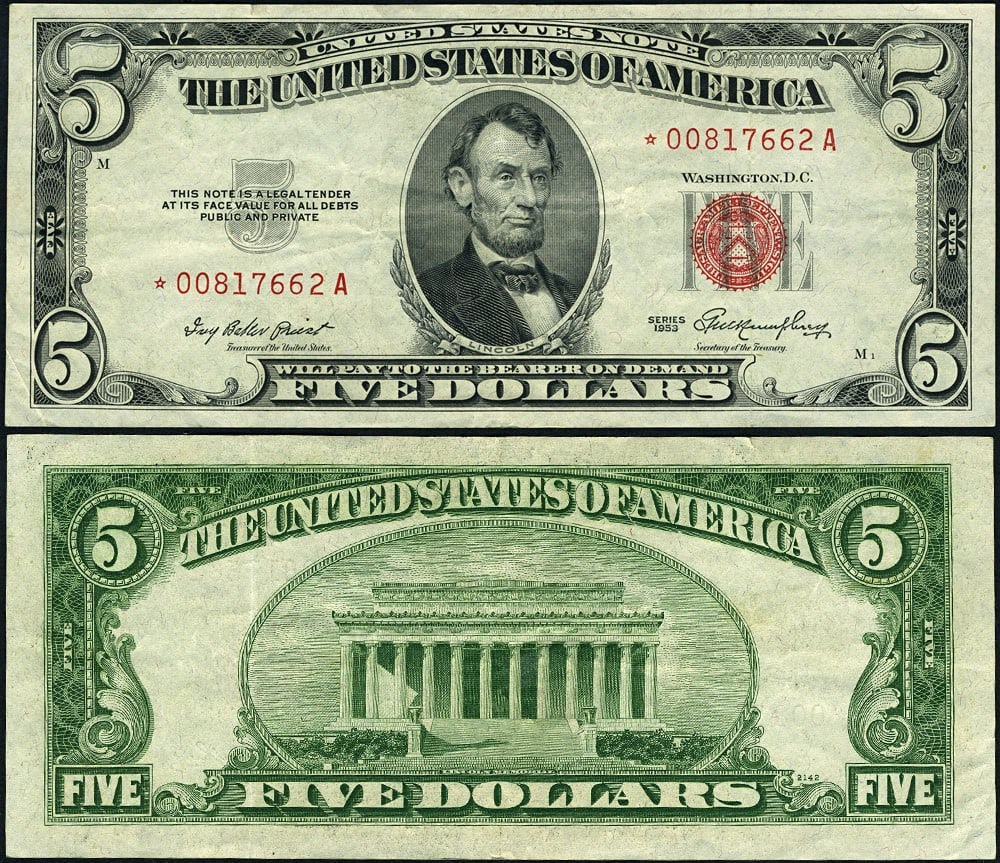 1953 $5 Legal Tender Star Note FR 1532* X-A Block VF+ (1 of 3)