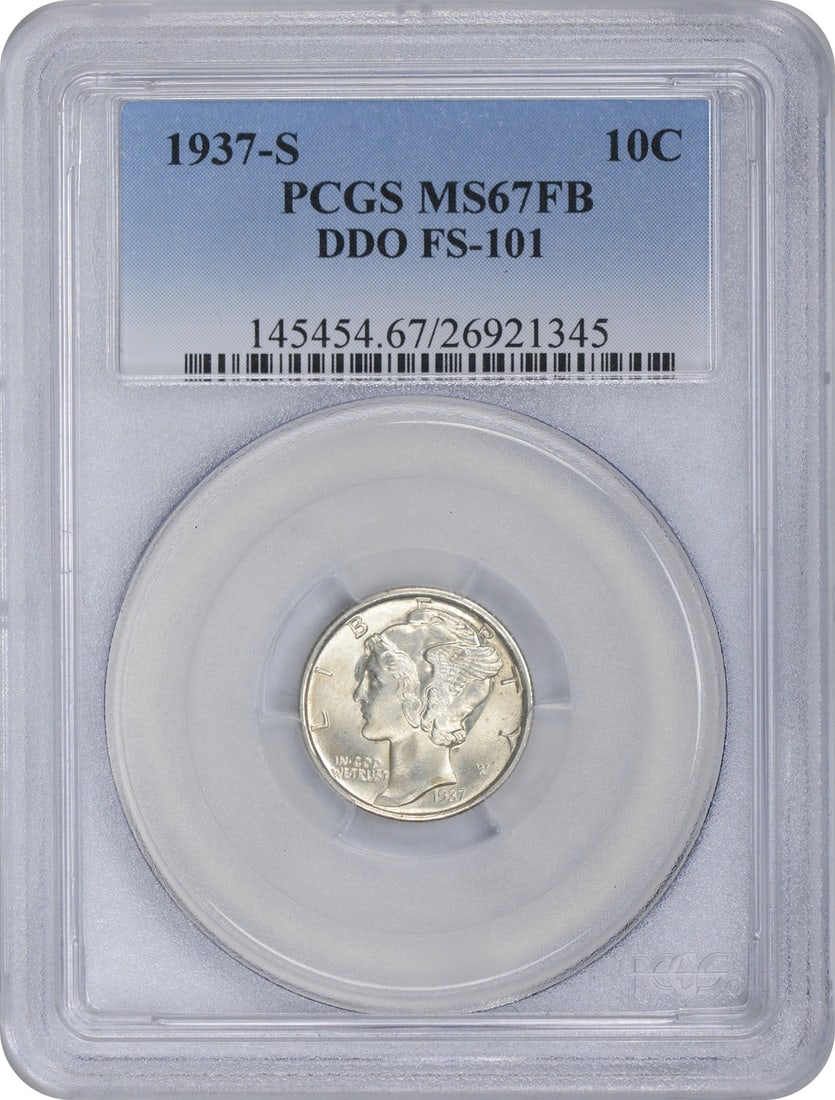 1937-S Mercury Dime DDO FS-101 MS67FB Certified PCGS Silver Coin (1 of 3)