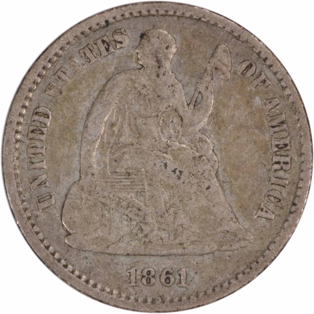 1861 Liberty Seated Half Dime 90% Silver Uncertified Philadelphia Mint: 1861 Liberty Seated Half Dime 90% Silver Uncertified Philadelphia Mint This 1861 Liberty Seated Silver Half Dime is a remarkable piece of numismatic history. Struck at the Philadelphia mint, this coin