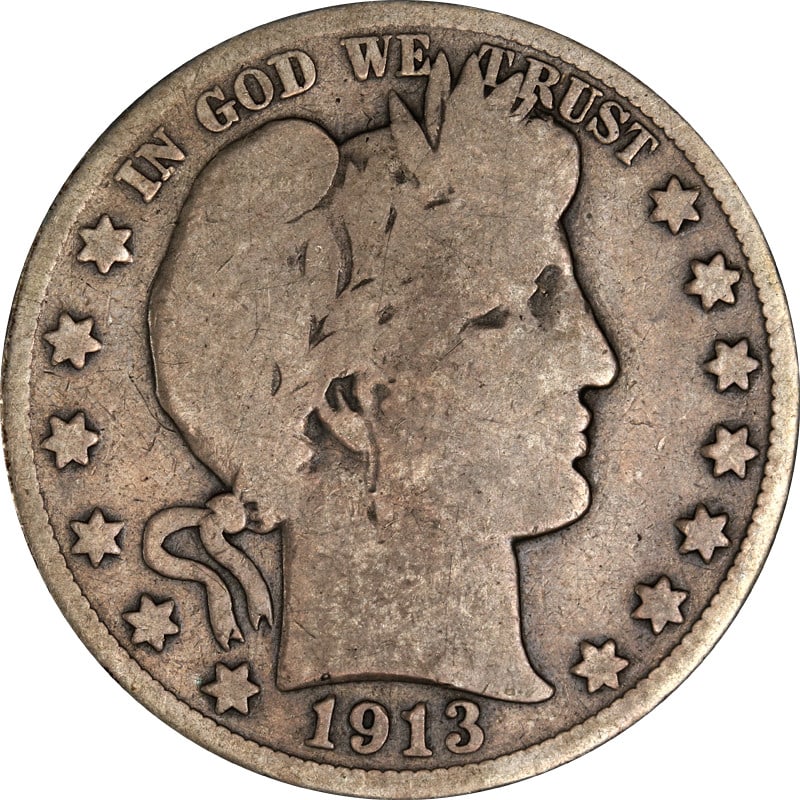 1913 D Silver Barber Half Dollar Coin (1 of 2)