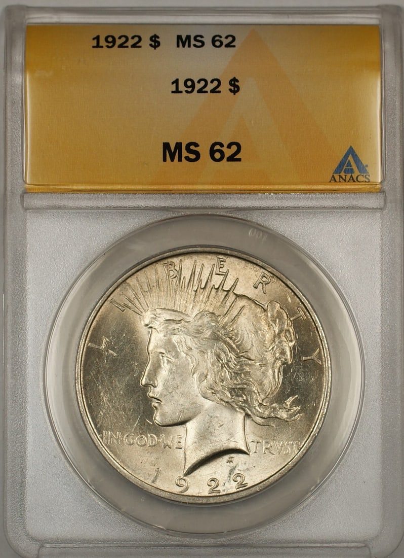 1922 Peace Dollar Silver Coin ANACS MS-62 Philadelphia Mint (1 of 2)