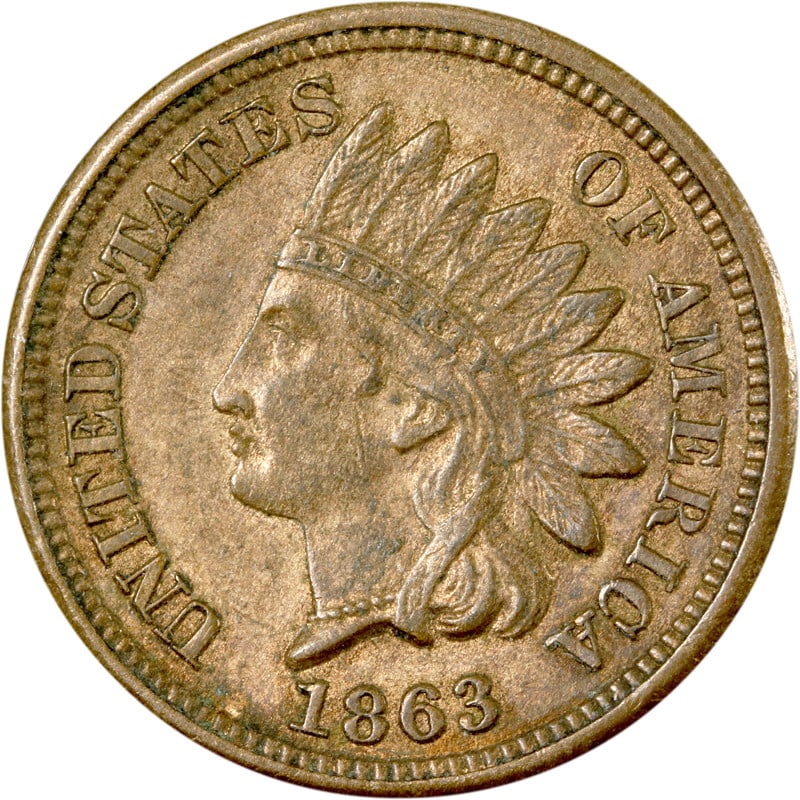 Copper Indian Head Cent Coin United States 1863 Circulated (1 of 2)