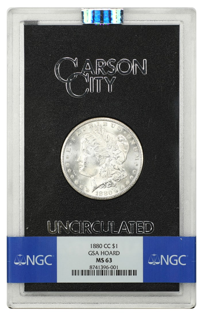 1880 Carson City Morgan Silver Dollar NGC MS63 GSA Holder: 1880 Carson City Morgan Silver Dollar NGC MS63 GSA Holder This is an 1880 Carson City Morgan Dollar graded MS63 by NGC. The coin is uncirculated and features the distinctive design from the Morgan Dol