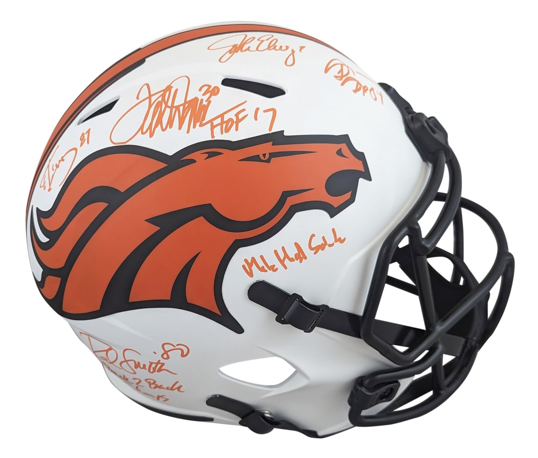 Denver Broncos Lunar F/S Helmet Signed Elway Sharpe Davis Smith McCaffrey BAS (1 of 3)