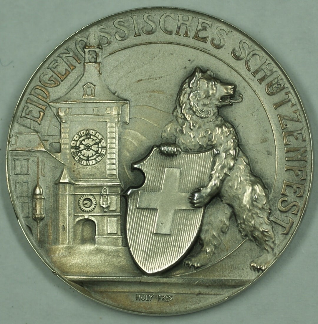 1910 Swiss Silver Shooting Medal R263c with Original Case - 3