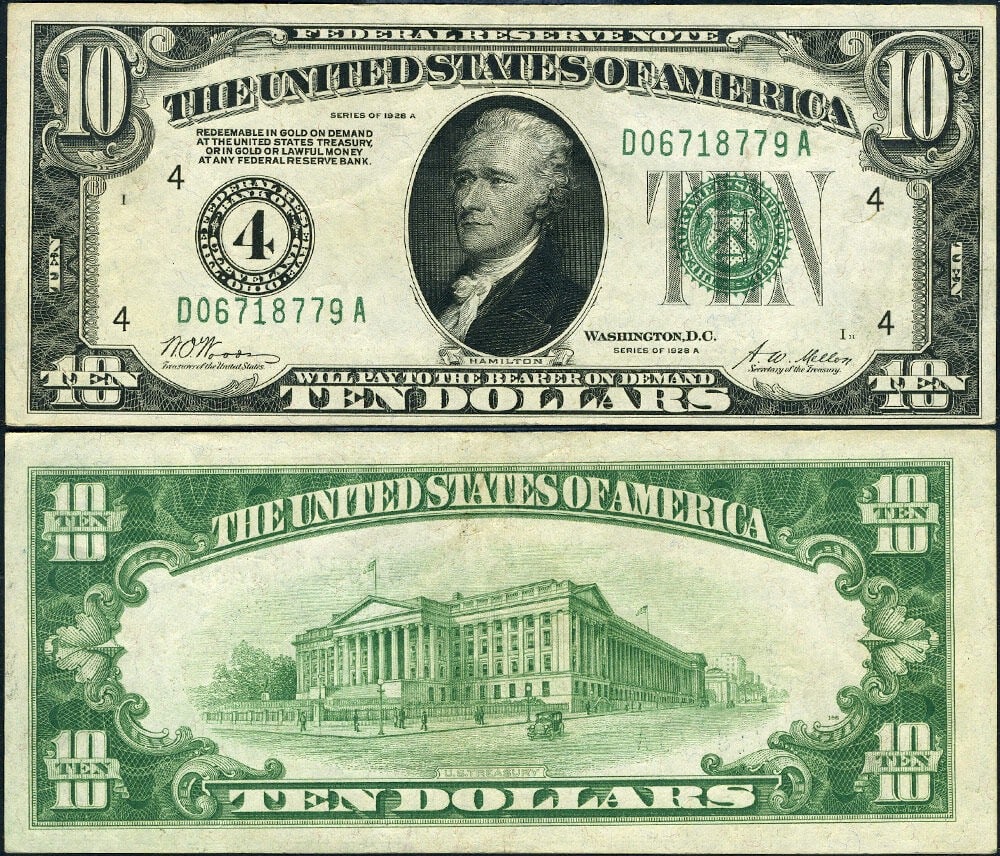 1928-A $10 Federal Reserve Note Cleveland D-A Block XF (1 of 3)