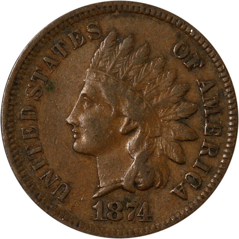 1874 Copper Indian Head Cent United States Circulated Coin (1 of 2)