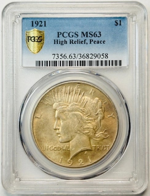 PCGS MS63 1921 Philadelphia Peace Silver Dollar High Relief (1 of 3)