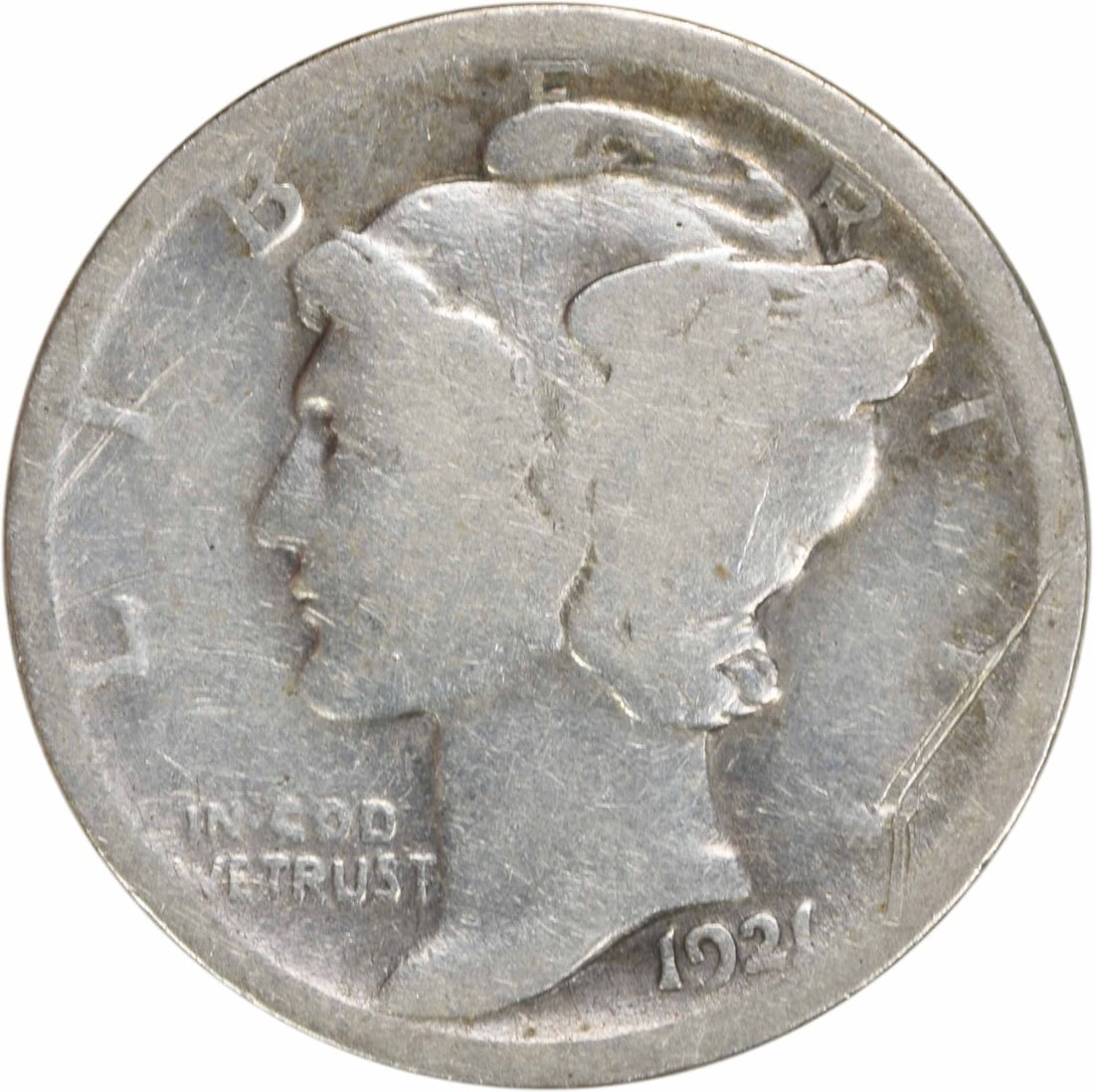 1921 Mercury Silver Dime 10C Uncertified Philadelphia Mint: 1921 Mercury Silver Dime 10C Uncertified Philadelphia Mint This 1921 Mercury Silver Dime is a notable piece of American coinage, featuring the iconic design by Adolph Alexander Weinman. The coin is ci