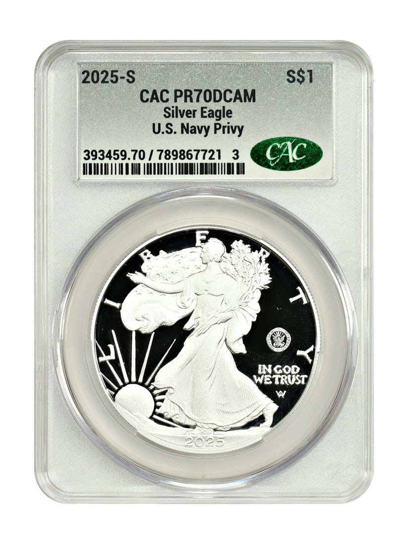 2025 Silver Eagle Navy Privy CACG PR70DCAM One Ounce Proof Coin (1 of 4)