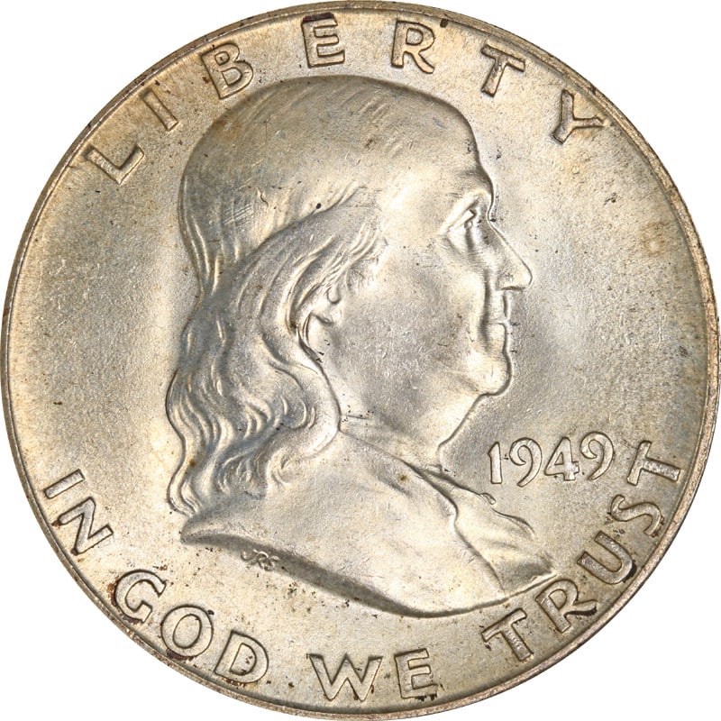 Silver 1949 D Half Dollar Franklin Series With Full Bell Lines (1 of 2)
