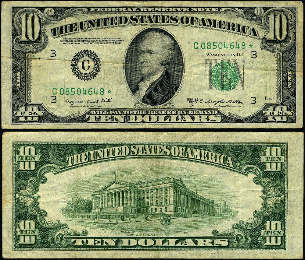 1950-C $10 Federal Reserve Note Philadelphia C-* Block Uncertified Star (1 of 3)