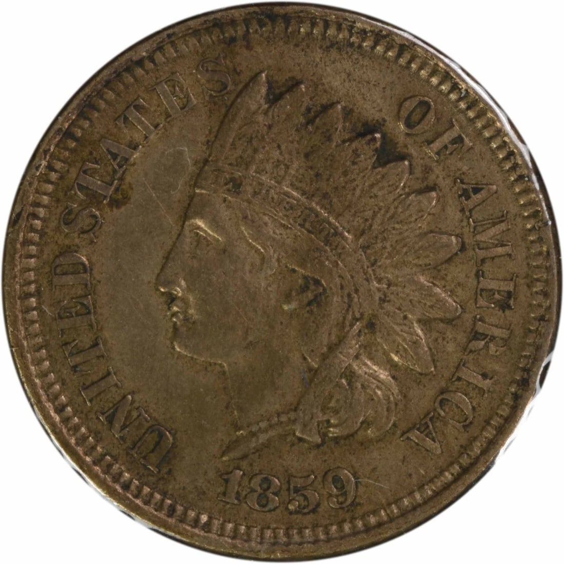 1859 Indian Head Cent RPD FS-303 S-3 EF Grade Uncertified Small Cent: 1859 Indian Head Cent RPD FS-303 S-3 EF Grade Uncertified Small Cent This 1859 Indian Head Cent is an RPD FS-303 S-3 variety, featuring a reverse scratch. The coin is circulated and uncertified, with