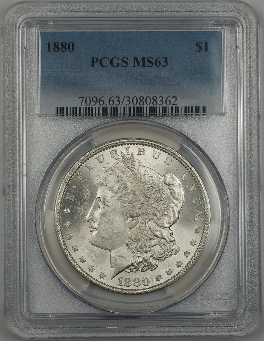 PCGS MS-63 1880 Morgan Silver Dollar Coin United States Certified: PCGS MS-63 1880 Morgan Silver Dollar Coin United States Certified This is an 1880 Morgan $1 Silver Dollar coin from the United States, certified by PCGS with a grade of MS-63. The coin is uncirculated