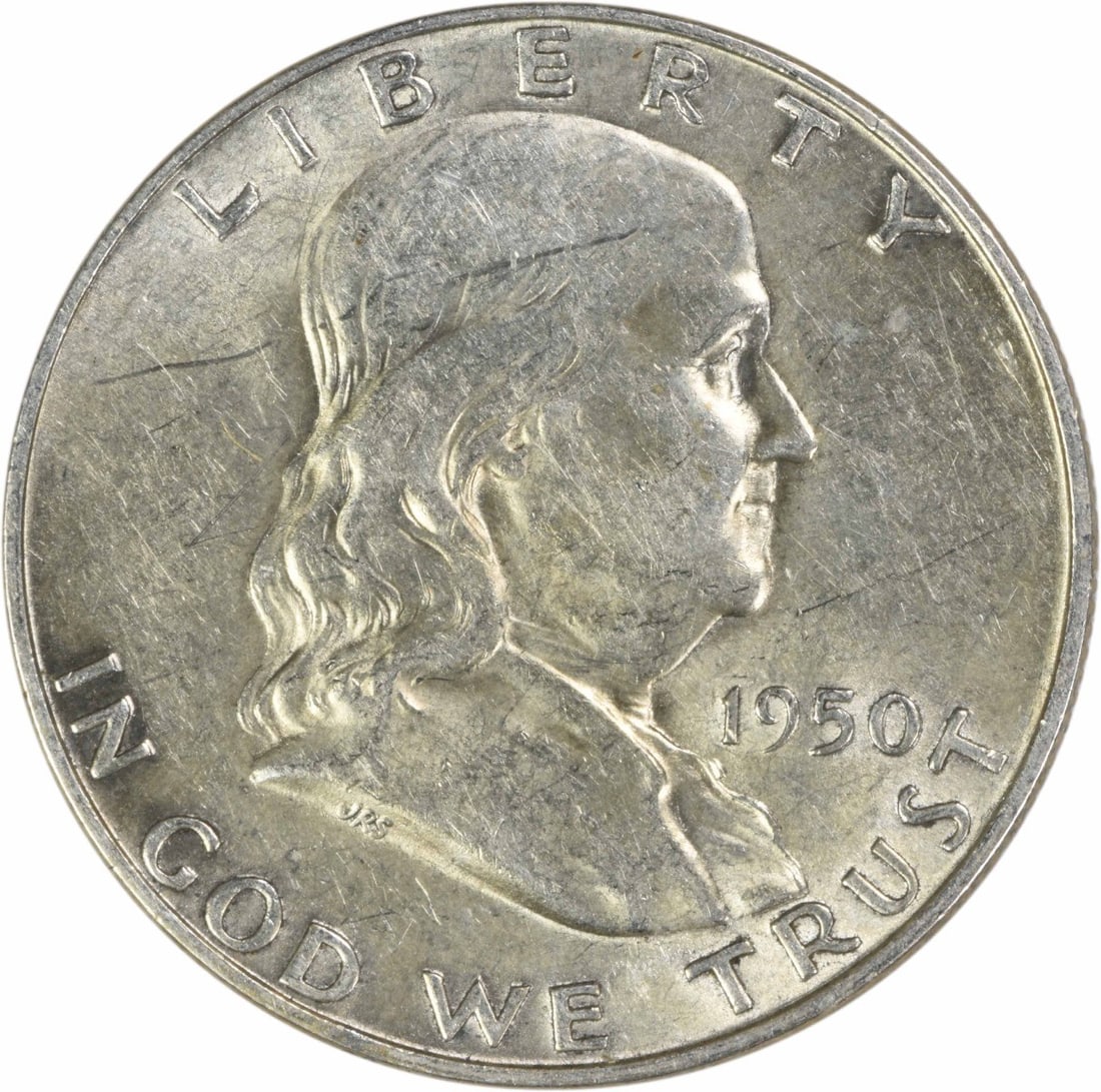1950 Denver Franklin Half Dollar 90 Percent Silver AU Uncertified (1 of 2)
