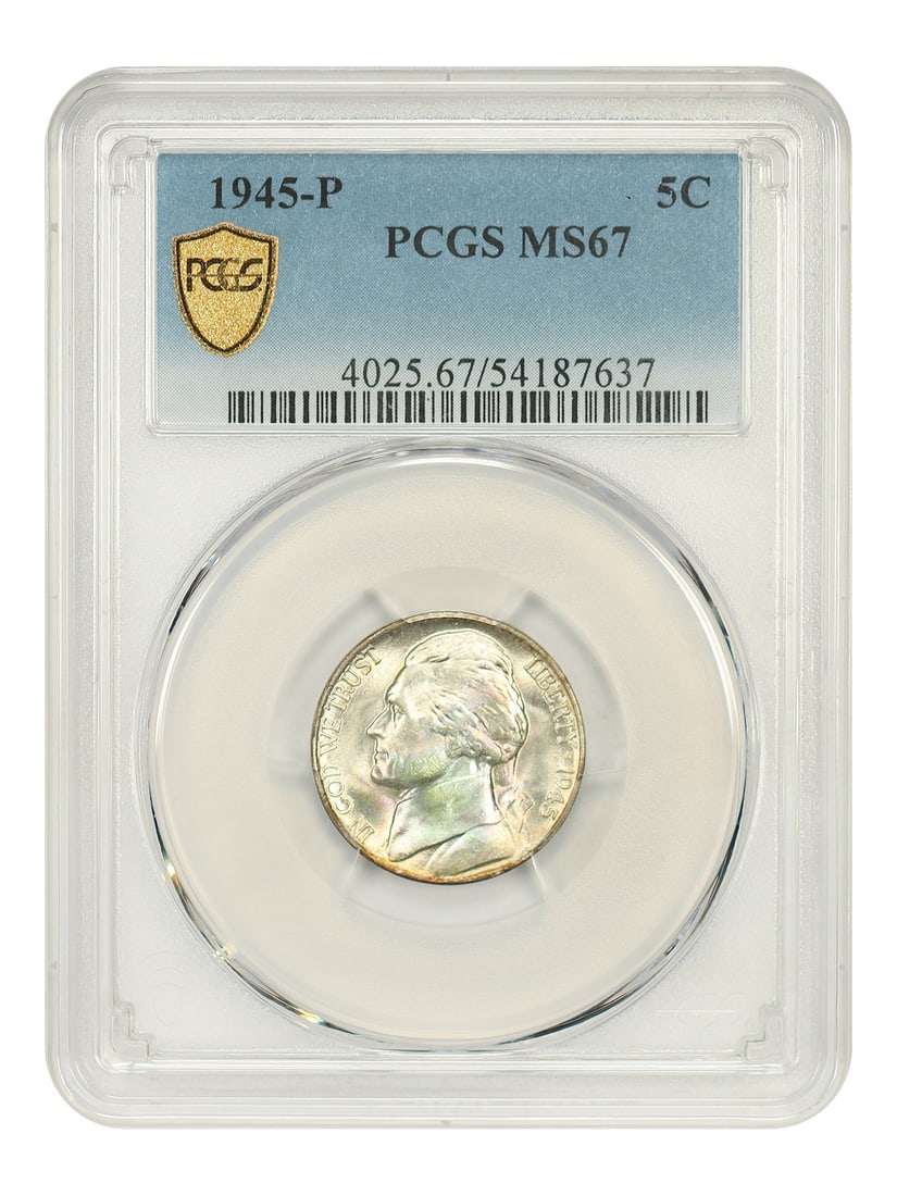 PCGS MS67 1945 Philadelphia Jefferson Nickel Five Cent Coin (1 of 4)