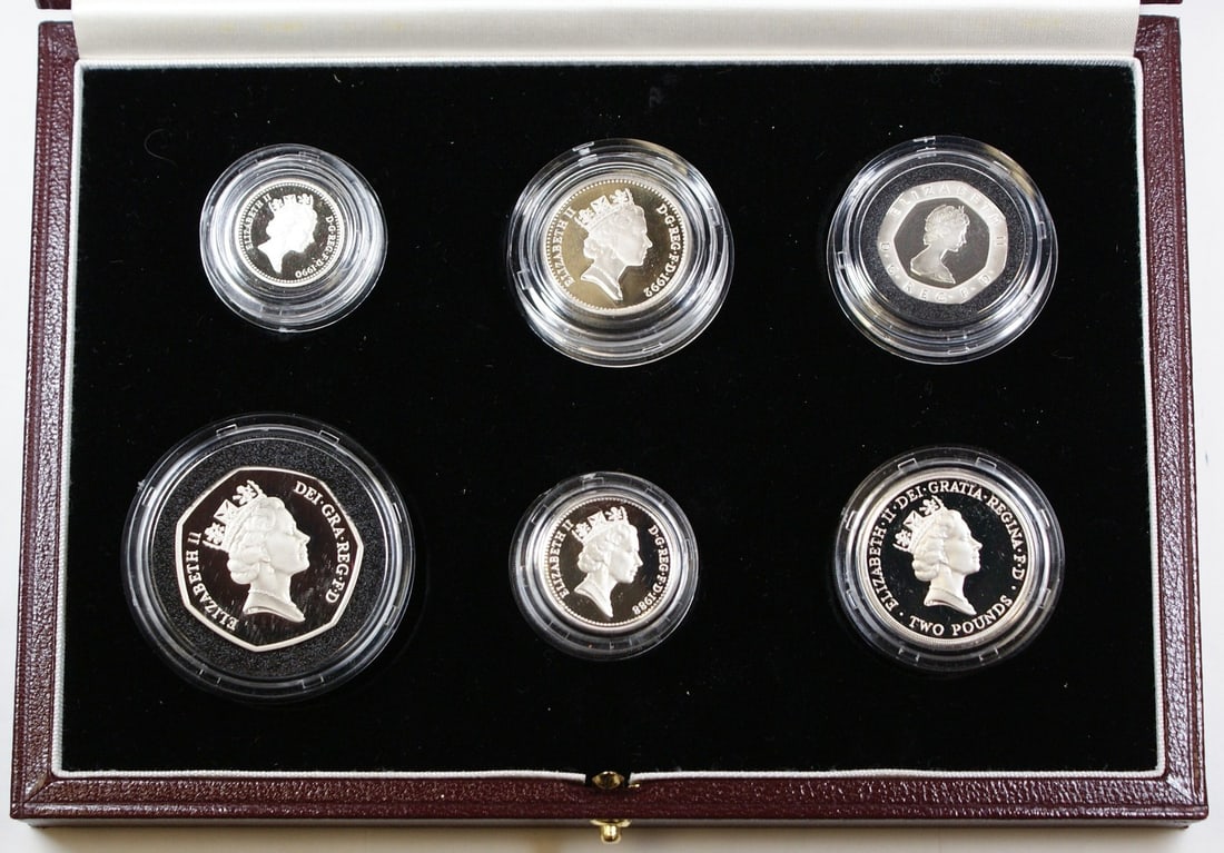 Six Piece Silver UK Proof Piedfort Coin Collection With Cases and COA (1 of 4)