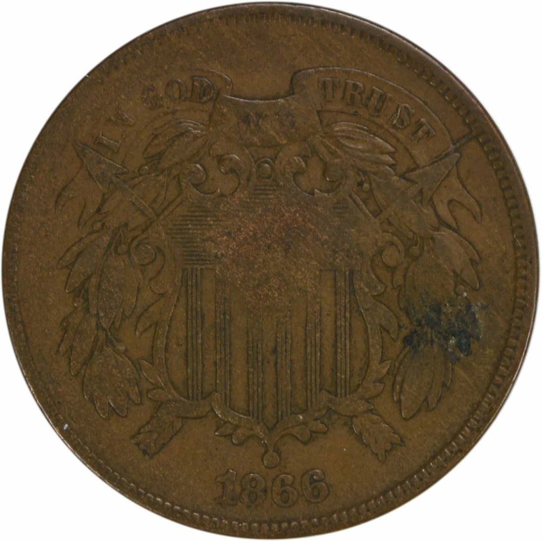 1866 Two Cent Piece VF Bronze Coin Philadelphia Mint (1 of 2)