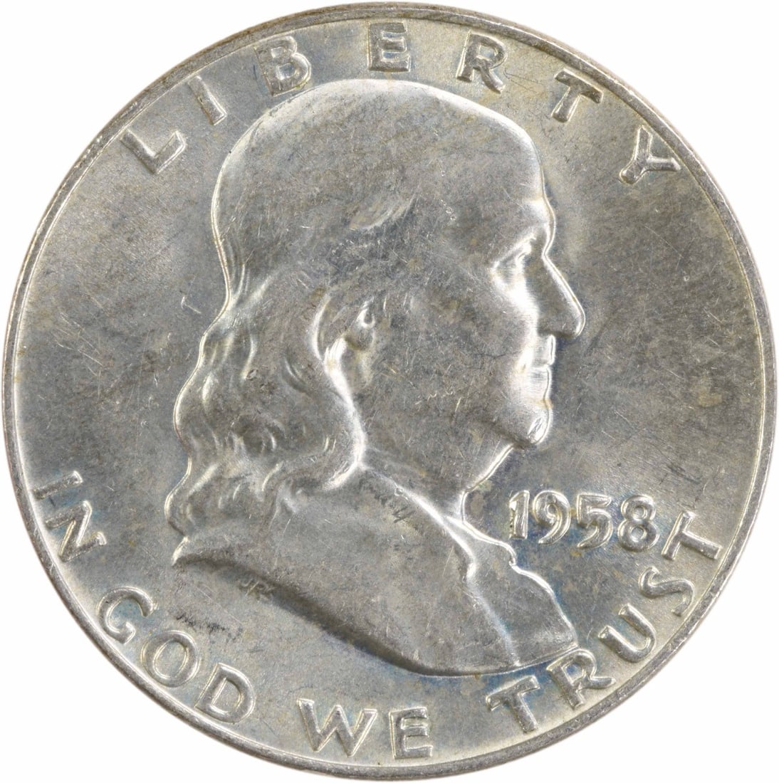 1958 Denver Franklin 50C Silver Half Dollar About Uncirculated Uncertified (1 of 2)