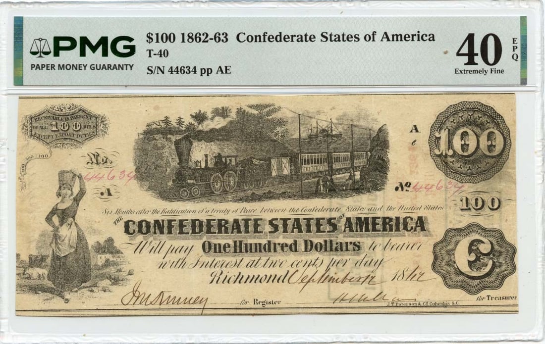 1862 T-41 $100 Confederate Currency PMG Certified VF30 (1 of 2)