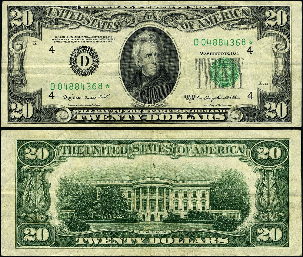 1950-C Cleveland Star $20 Federal Reserve Note FR 2070 D-* Block VF (1 of 3)