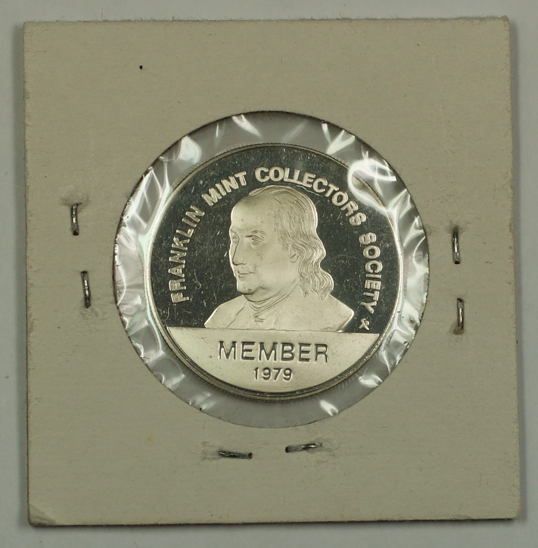 1979 Sterling Silver Medalette Franklin Mint Collectors Society 0.3 Ozt: 1979 Sterling Silver Medalette Franklin Mint Collectors Society 0.3 Ozt This is a 1979 Franklin Mint Collector's Society silver medalette, crafted in the United States from 0.3 troy ounces of sterling