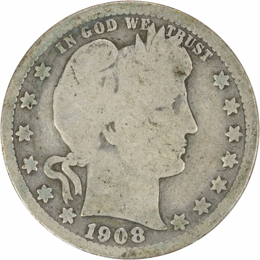 1908-S Barber Quarter 25C Silver Coin Uncertified (1 of 2)