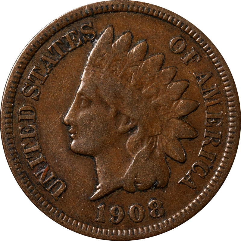 San Francisco Mint 1908 Copper Indian Head Cent Circulated US Coin (1 of 2)