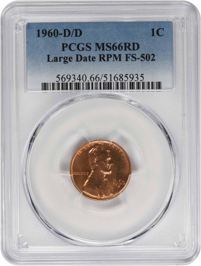 1960-D/D Lincoln Cent Large Date MS66RD PCGS Uncirculated (1 of 2)