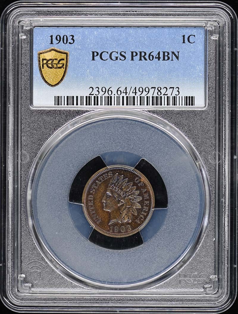 1903 Indian Cent Type 3 Bronze PCGS PR64BN Uncirculated: 1903 Indian Cent Type 3 Bronze PCGS PR64BN Uncirculated This stunning 1903 Indian Cent, graded PR64BN by PCGS, showcases the beauty of early 20th-century American coinage. With its proof strike from t