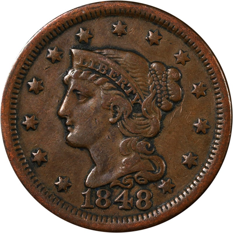 1848 United States Copper Large Cent Coin Circulated (1 of 2)