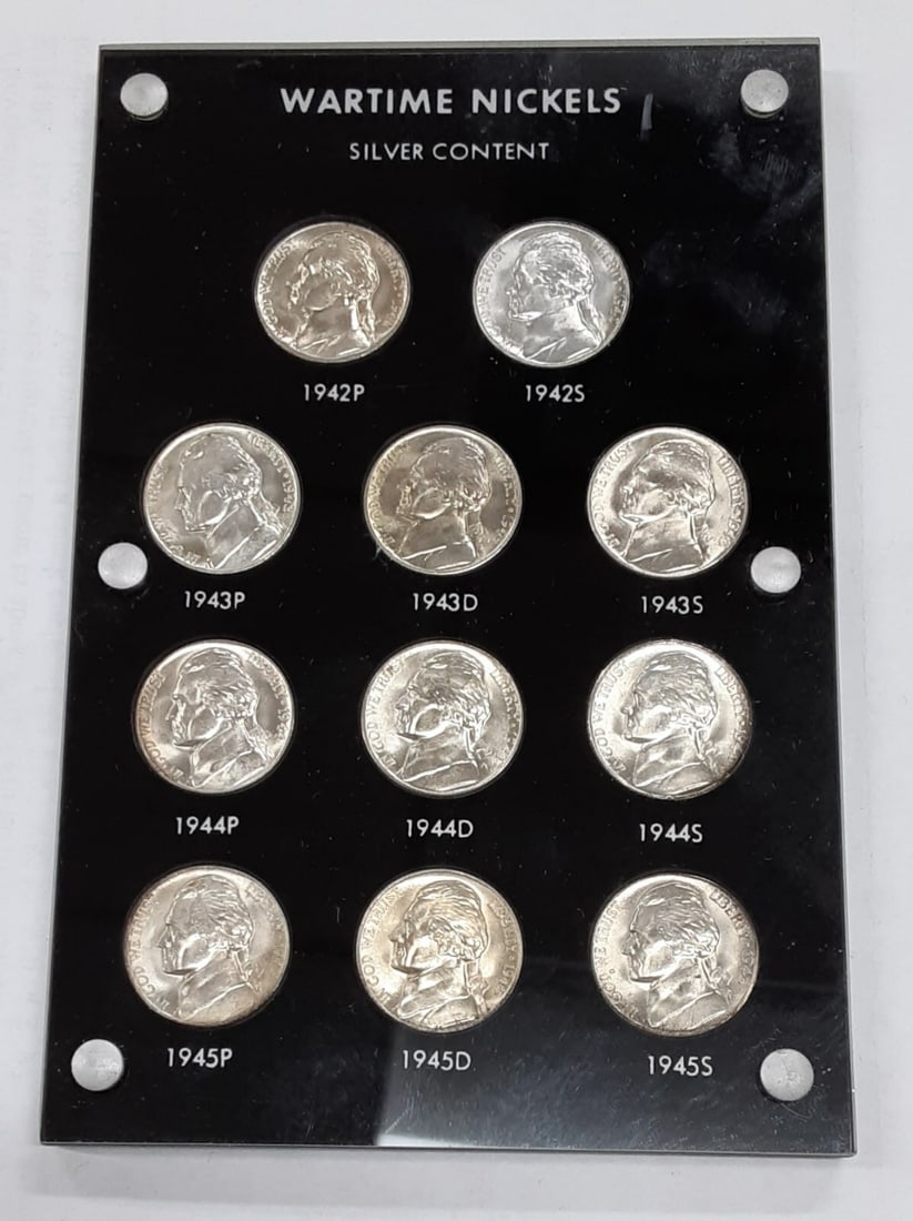 Set of 11 Jefferson Silver War Nickels 1942-1945 Uncirculated in Holder (1 of 2)