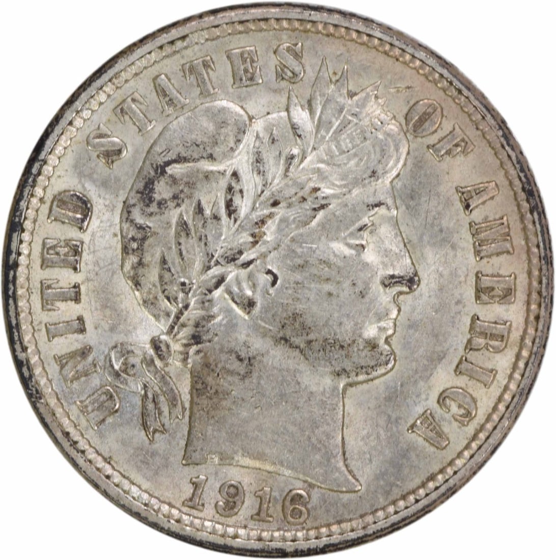 1916 Barber Silver Dime 10C AU Uncertified Philadelphia Mint: 1916 Barber Silver Dime 10C AU Uncertified Philadelphia Mint This 1916 Barber Silver Dime is a classic piece of American numismatics, featuring the iconic design by Charles E. Barber. The coin is circ