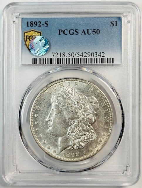 San Francisco Mint 1892 Silver Morgan Dollar PCGS AU 50 (1 of 4)