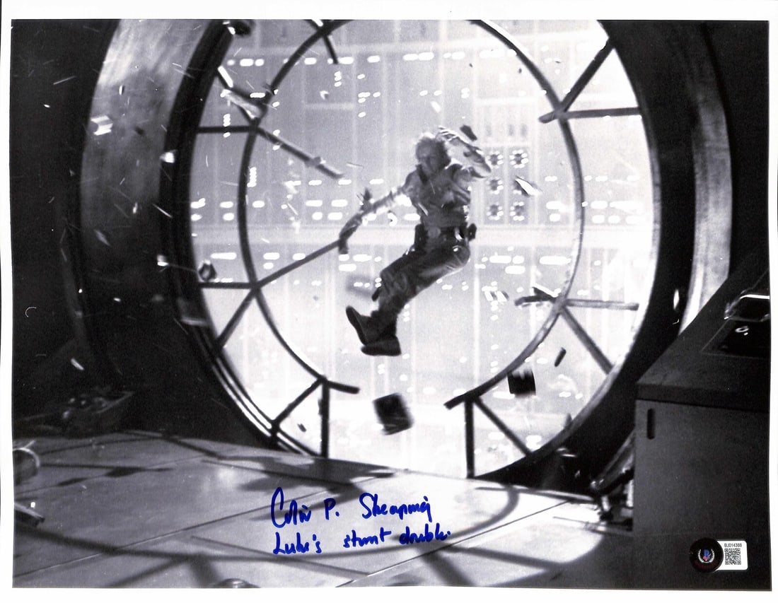 Autographed 11x14 Photo Colin Skeaping Luke Stunt Double Star Wars Beckett Certified: Autographed 11x14 Photo Colin Skeaping Luke Stunt Double Star Wars Beckett Certified This 11x14 photograph features the autograph of Colin Skeaping, who served as Luke Skywalker's stunt double in Star