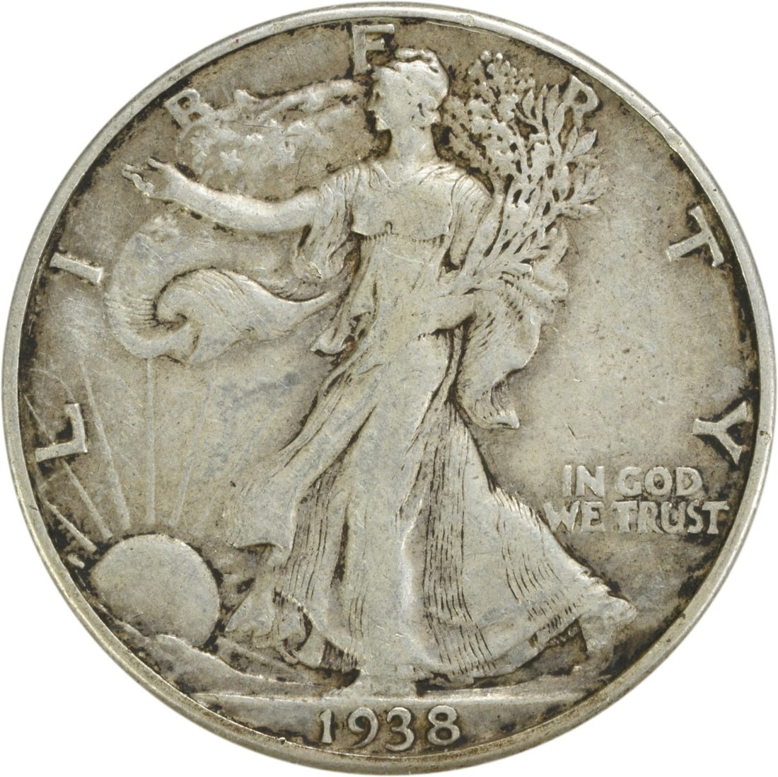 1938-D Walking Liberty Silver Half Dollar VF Uncertified 50C Coin (1 of 2)