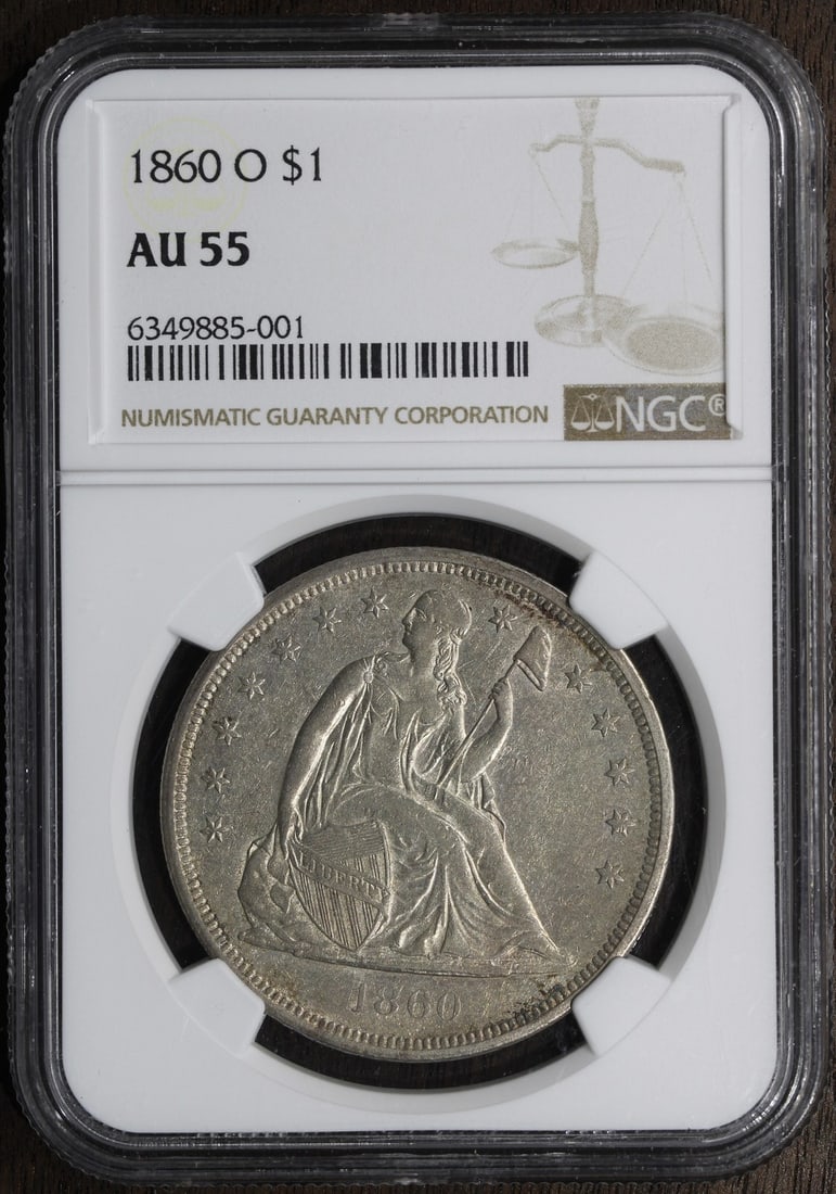 1860-O Seated Liberty Dollar AU55 NGC Certified Coin (1 of 4)