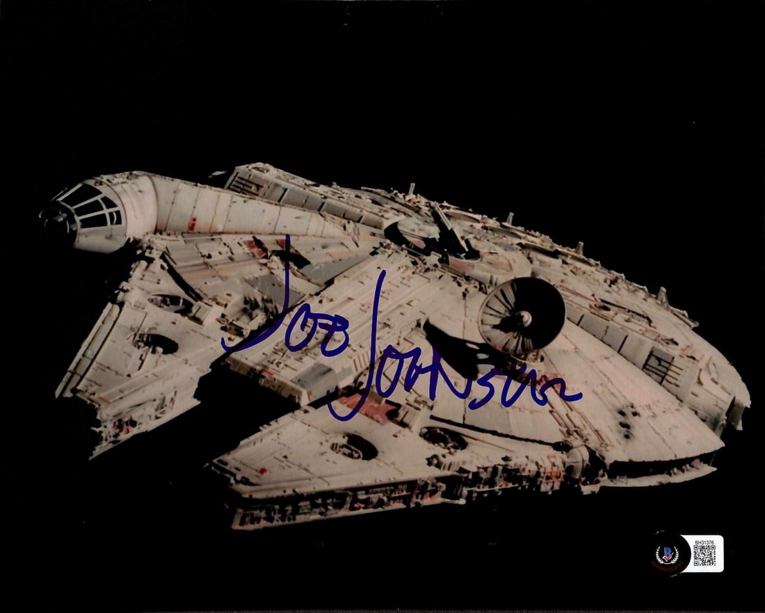 Joe Johnston Signed 8x10 Millennium Falcon Photograph Beckett Certified: Joe Johnston Signed 8x10 Millennium Falcon Photograph Beckett Certified This stunning 8x10 color photograph features a signed autograph by Joe Johnston, the renowned ILM concept artist known for his w