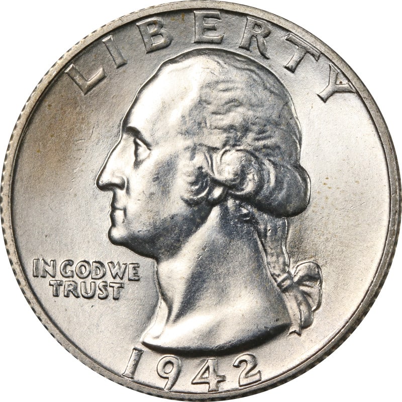 1942-S Washington Quarter Circulated 90% Silver Coin: 1942-S Washington Quarter Circulated 90% Silver Coin This 1942-S Washington Quarter is a stunning example of numismatic artistry, showcasing a GEMMY quality finish. Crafted from silver with a fineness