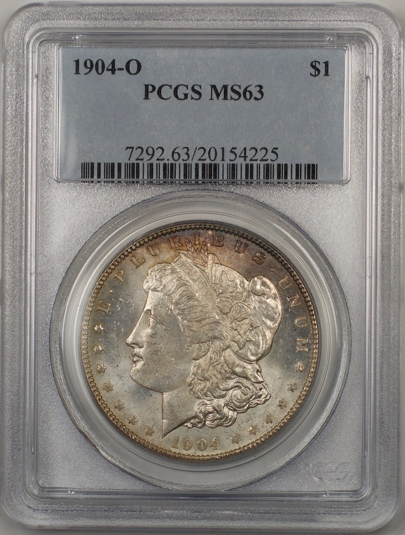 PCGS MS-63 1904-O Morgan Silver Dollar Uncirculated New Orleans Mint: PCGS MS-63 1904-O Morgan Silver Dollar Uncirculated New Orleans Mint This is a 1904-O Morgan Silver Dollar $1 coin certified by PCGS with a grade of MS-63. Minted in New Orleans, this uncirculated coi