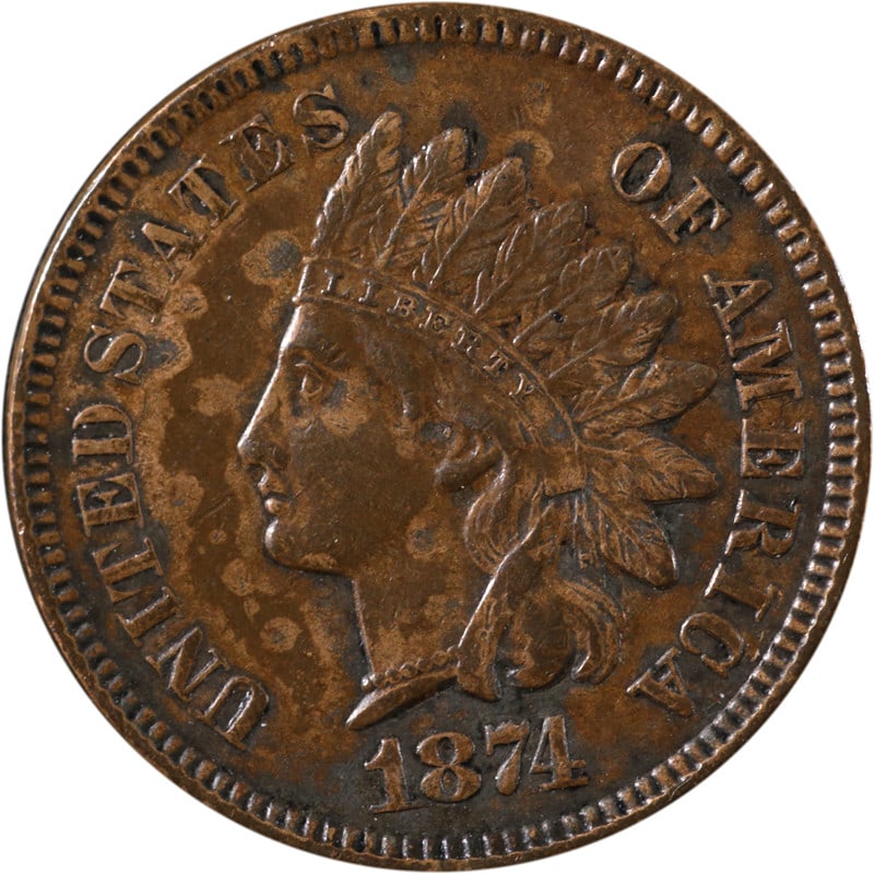 1874 Copper Indian Head Cent Circulated US Coin (1 of 2)