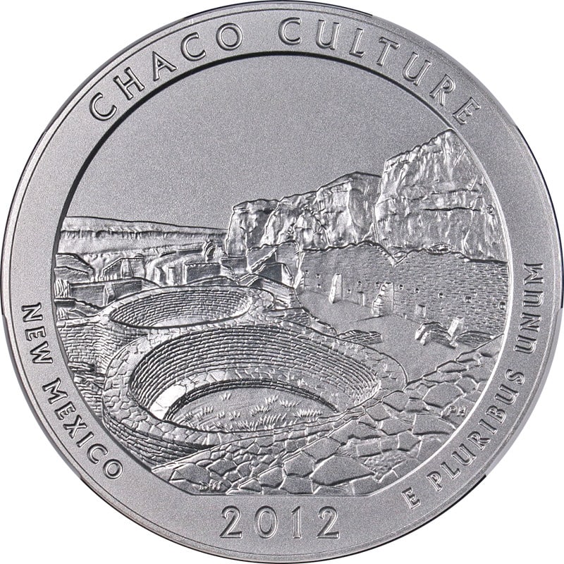 5 oz Silver 2012-P Chaco ATB Early Release NGC SP70 Coin: 5 oz Silver 2012-P Chaco ATB Early Release NGC SP70 Coin This 2012-P Chaco National Park America the Beautiful (ATB) 5 ounce silver coin has been certified by NGC with a grade of SP70 Early Release. I