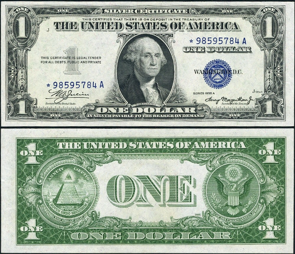 1935-A $1 Silver Certificate Choice CU Plus Star Note Non-Mule A Block (1 of 3)