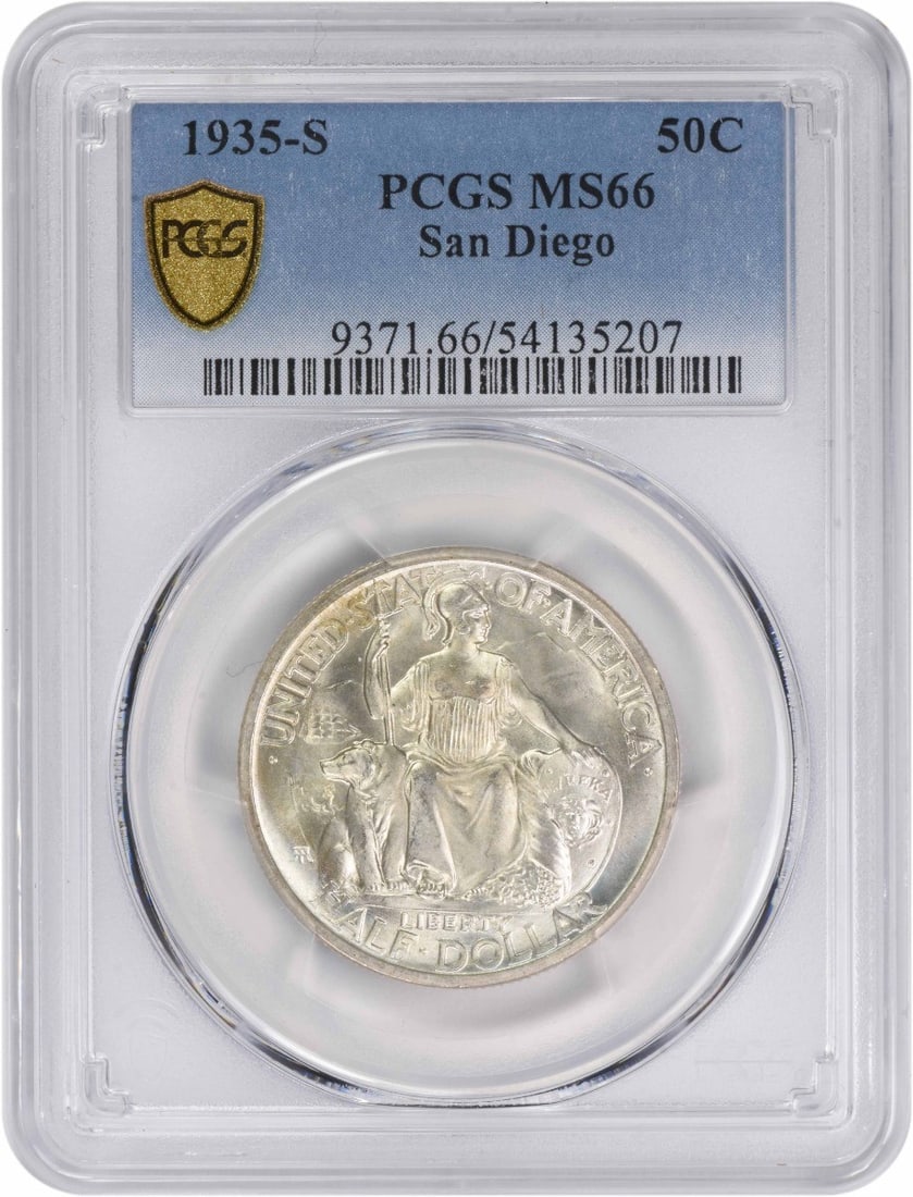1935-S San Francisco Half Dollar Commemorative MS66 PCGS Certified: 1935-S San Francisco Half Dollar Commemorative MS66 PCGS Certified This San Diego Commemorative Half Dollar from 1935 was minted in San Francisco and features a design by Robert Aitken. Certified by P