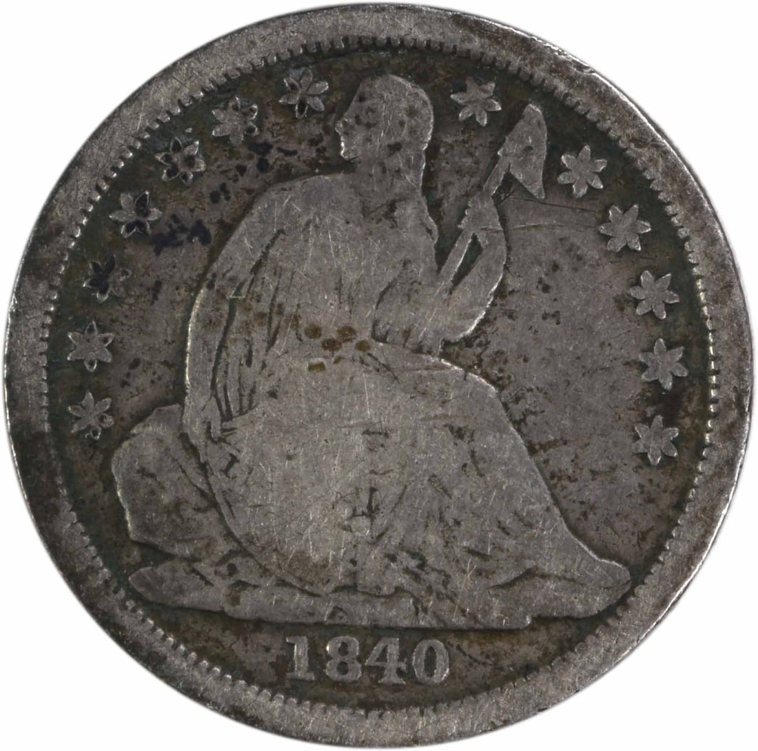 1840 New Orleans Seated Liberty Dime No Drapery Uncertified Silver Coin: 1840 New Orleans Seated Liberty Dime No Drapery Uncertified Silver Coin This is an 1840-O Liberty Seated Silver Dime featuring the No Drapery design. Struck at the New Orleans Mint, this circulated co